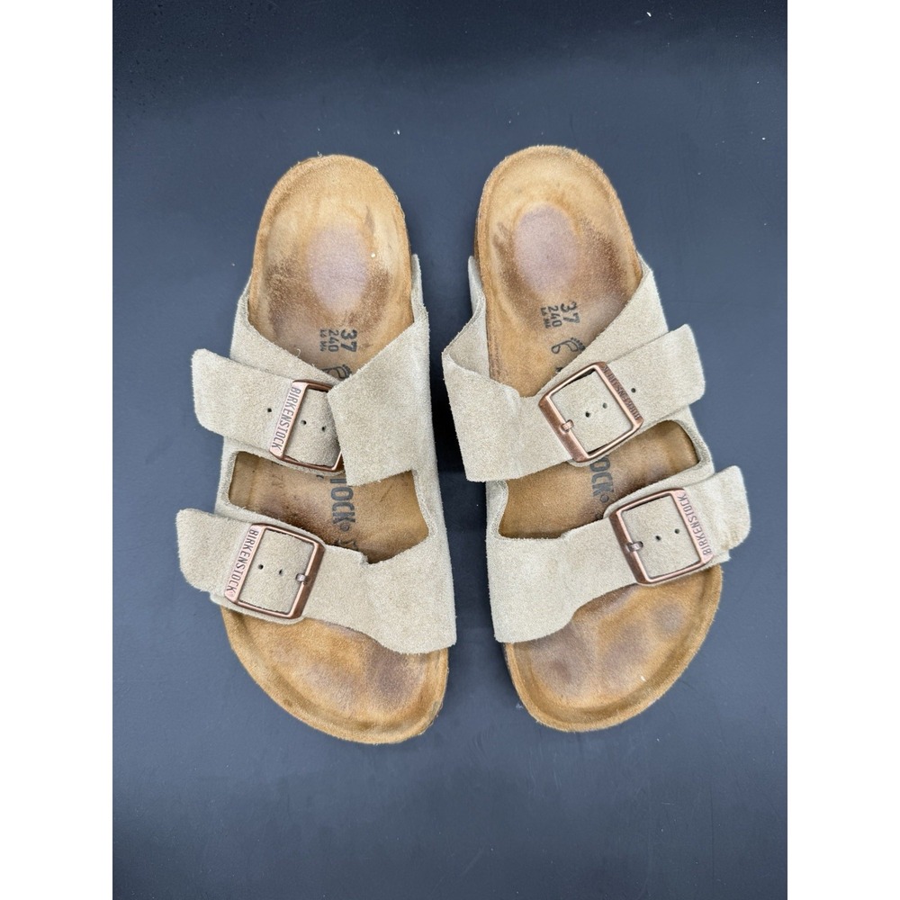 Birkenstock Arizona Taupe Suede Leather Soft Footbed - Size 37 US 6-6.5